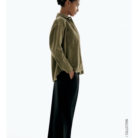 Zara Olive Green Corduroy Button Down Shirt - Picture 3 of 7